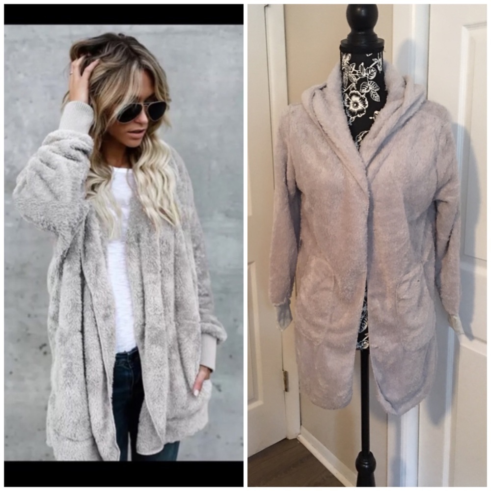 Fuzzy Hooded Cardigan Sweater with Pockets
